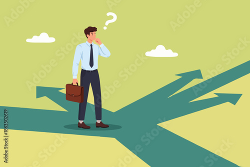 Business Man At Crossroads