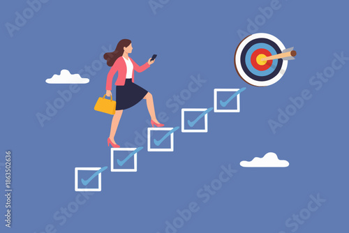 Business Woman Climbing Steps