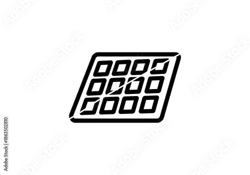 Vector Black and White Waffle Icon with Square Grid Pattern and Diagonal Lines.