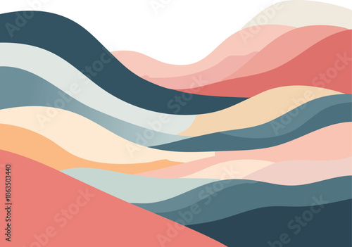 Vector illustration of an abstract background featuring a colorful wavy pattern with orange and blue curves and a textured light design for a summer landscape web banner backdrop
