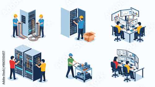 It professionals working on server and data center