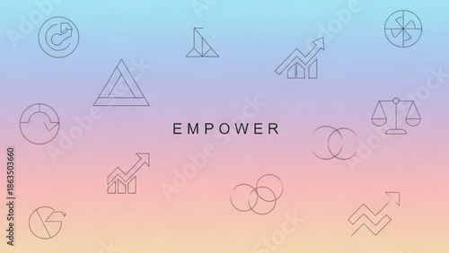 Empowerment concept with geometric shapes and symbols on pastel gradient background