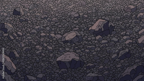 Stylized barren rocky ground texture featuring diverse pebbles and stones in muted tones