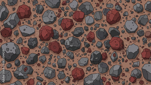 Dynamic Cartoon Geology Pattern: Stylized Earthy Texture with Rocks and Pebbles