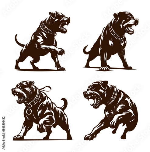vector set silhouette drawing of rottweiler dog (artwork 1)