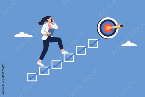 Business Woman Climbing Steps