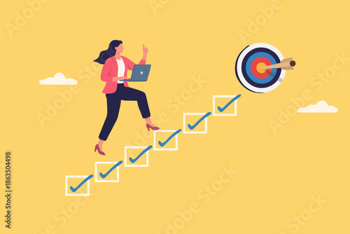 Business Woman Climbing Steps