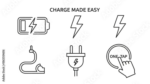 Charge made easy concept with battery plug and hand icons for fast and simple power with illustration and graphic and technology and electricity with energy