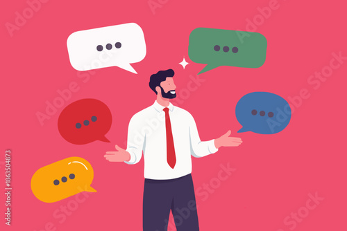 Man with speech bubbles