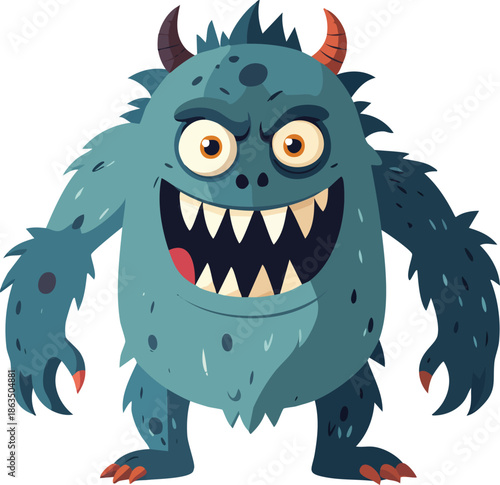 A funny cartoon zombie werewolf mascot vector illustration featuring a scary yet cute predator face with sharp teeth and an angry beast expression for a wild Halloween tattoo design