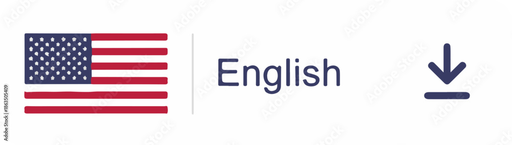 Fototapeta premium American Flag With English Language And Download Icon