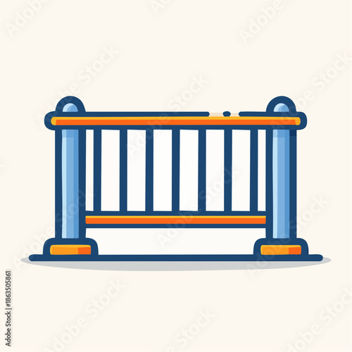 Colorful Baby Crib With Blue Sides and Orange Accents On A White Background In A Flat Design Style