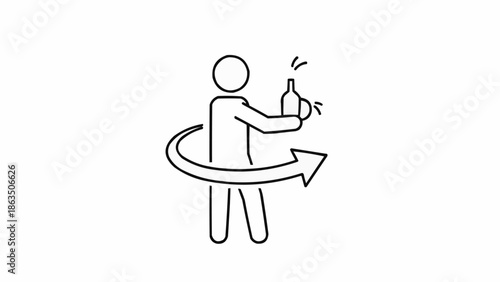 Person holding a bottle with a circular arrow around them.