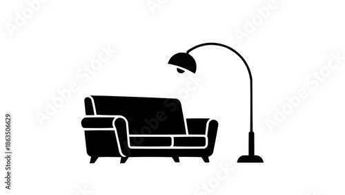 Modern Sofa and Arc Floor Lamp Silhouette.