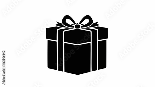 Black Silhouette of a Gift Box with a Bow.