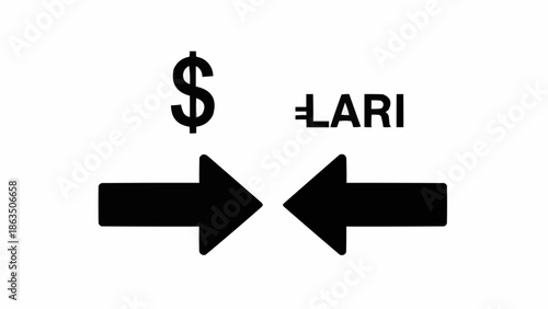 Dollar Symbol and Lari Symbol with Arrows Indicating Exchange.