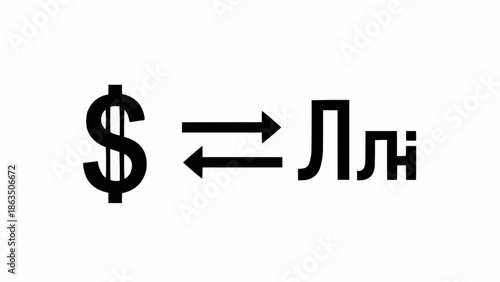 Dollar currency symbol with exchange arrows and Ukrainian Hryvnia symbol.