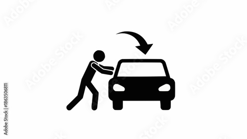 Person Pushing Car Icon with Arrow Indicating Movement.