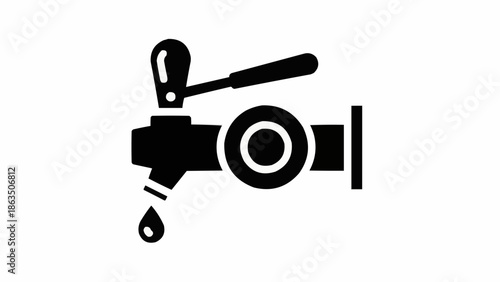 Black silhouette of a water faucet with a drop of water falling.