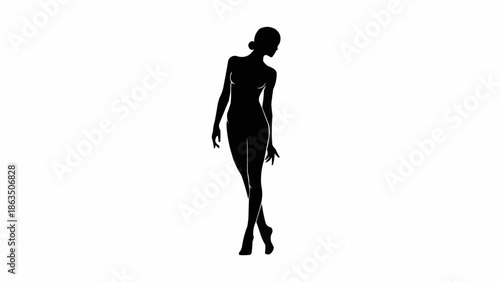 Elegant Female Silhouette Posing Gracefully Against White Background.