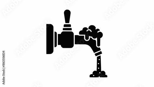 Beer tap pouring frothy beer into a glass illustration.