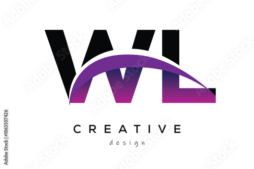 WL Creative And Modern Letter Logo Design with Creative Purple Wave Abstract Latter Logo Concept.