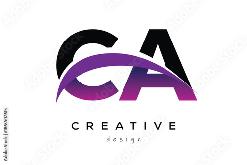 CA Creative And Modern Letter Logo Design with Creative Purple Wave Abstract Latter Logo Concept.