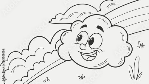 Joyful cartoon cloud with a rainbow smiling on a sunny day