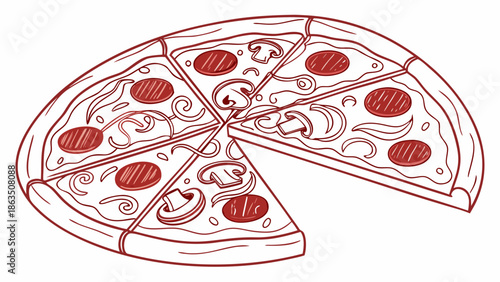 Delicious pepperoni and mushroom pizza, artfully sliced and ready to share.