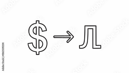 Dollar symbol transforms into another currency symbol.