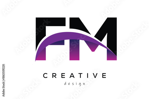 FM Creative And Modern Letter Logo Design with Creative Purple Wave Abstract Latter Logo Concept.