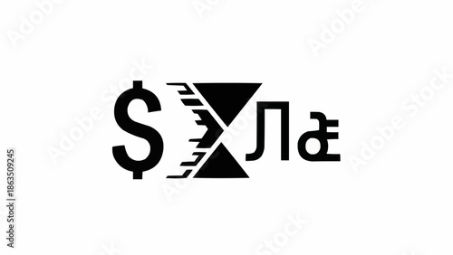 Dollar sign hourglass and currency symbol concept.