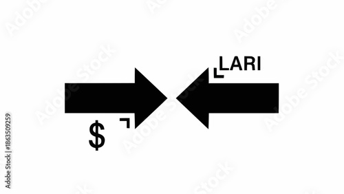 Two opposing arrows with dollar sign and word LARI.