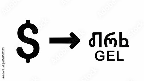 Dollar currency symbol transforming into Georgian Lari currency symbol.