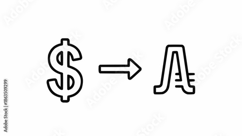 Dollar currency symbol transforming into Australian dollar symbol.