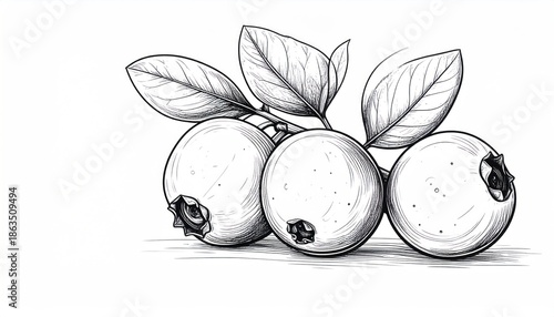 Elegant Blueberry Sketch - A Detailed Botanical Illustration with Leaves.