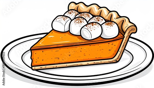 Delicious Slice of Pumpkin Pie with Marshmallows Illustration.