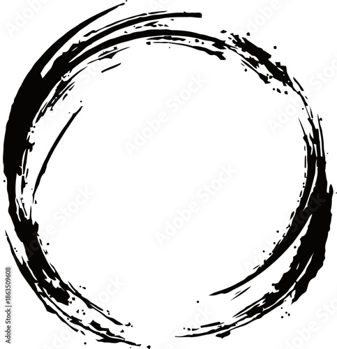 Black Paint Brush Circle Shape.