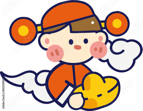 Cartoon Character Flying with Propellers.