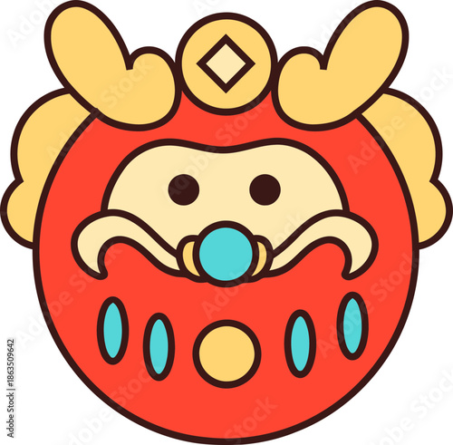 Cartoon Daruma Doll Red Yellow.