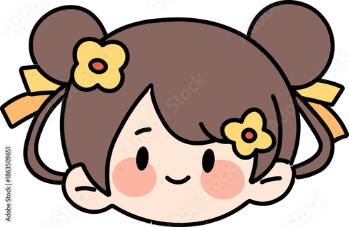 Cartoon Girl with Flowers in Hair.