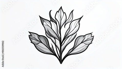 Elegant Botanical Illustration - A Detailed Study of Leaves and Form.
