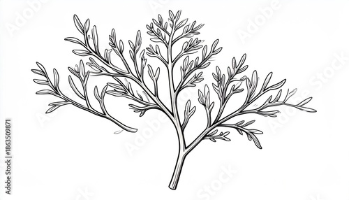 Elegant botanical illustration of a leafy plant with intricate details.