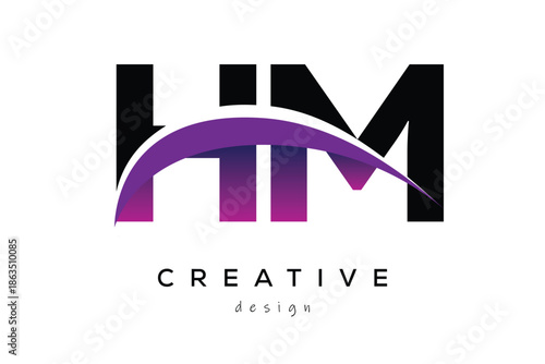 HM Creative And Modern Letter Logo Design with Creative Purple Wave Abstract Latter Logo Concept.