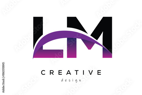 LM Creative And Modern Letter Logo Design with Creative Purple Wave Abstract Latter Logo Concept.
