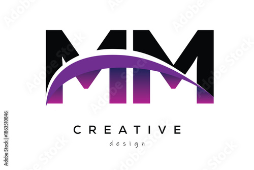 MM Creative And Modern Letter Logo Design with Creative Purple Wave Abstract Latter Logo Concept.