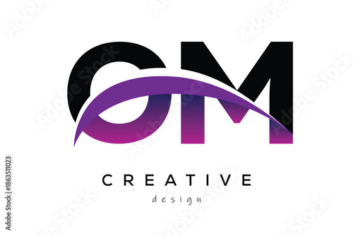 OM Creative And Modern Letter Logo Design with Creative Purple Wave Abstract Latter Logo Concept.