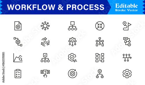 Workflow and Process Line Icon Set – Professional, Modern, and Minimal Outline Symbols for Efficient Systems
