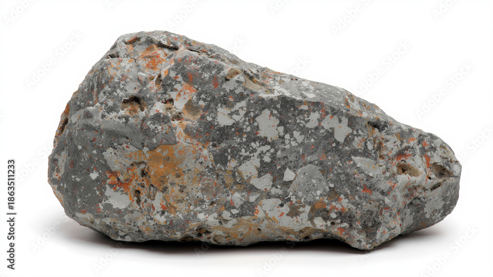 Fototapeta premium A large gray and orange rock on a white background