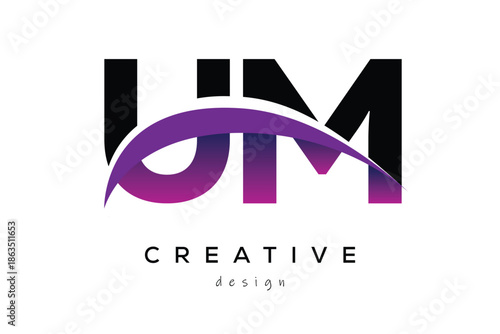 UM Creative And Modern Letter Logo Design with Creative Purple Wave Abstract Latter Logo Concept.